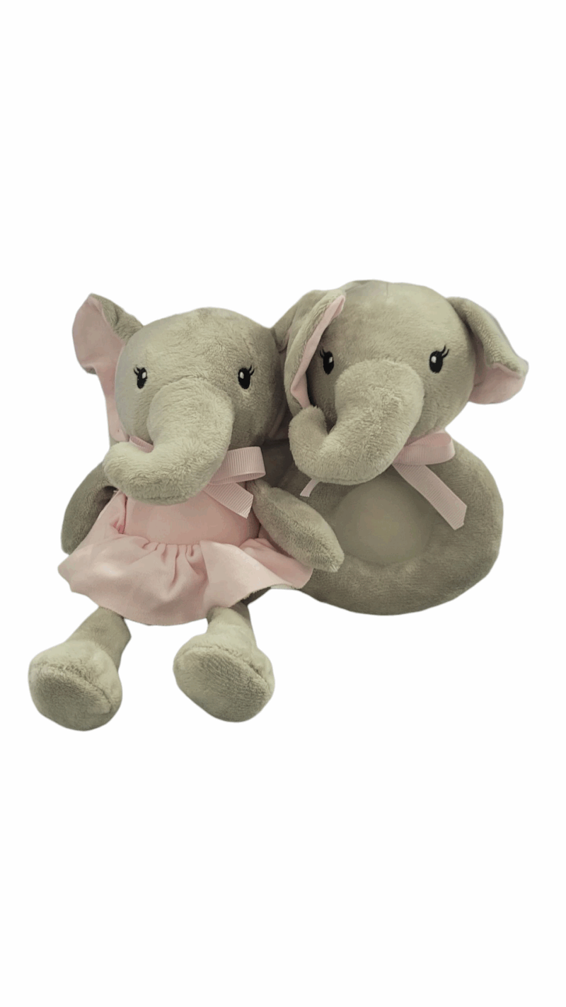Peluches de Elefante Gris con Rosado. 8 Pulgadas