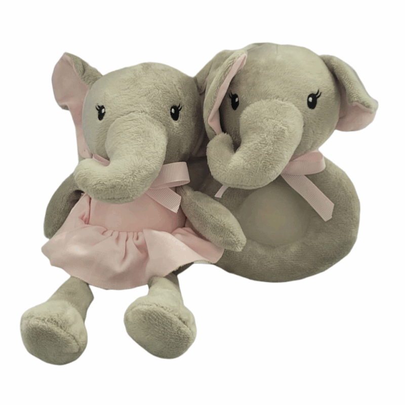 Peluches de Elefante Gris con Rosado. 8 Pulgadas