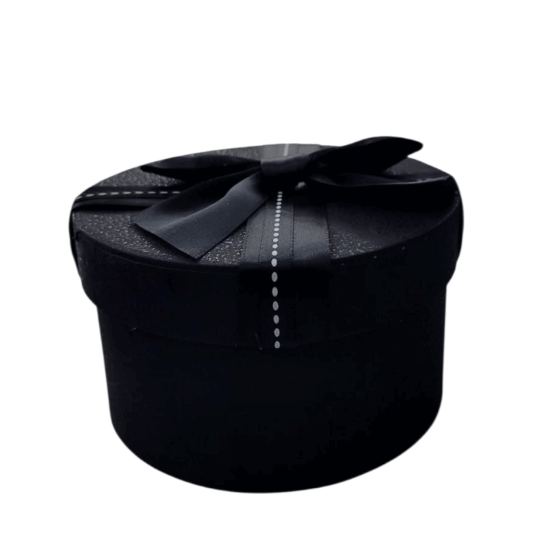 Caja Redonda Con Tapa Con Lazo Negro