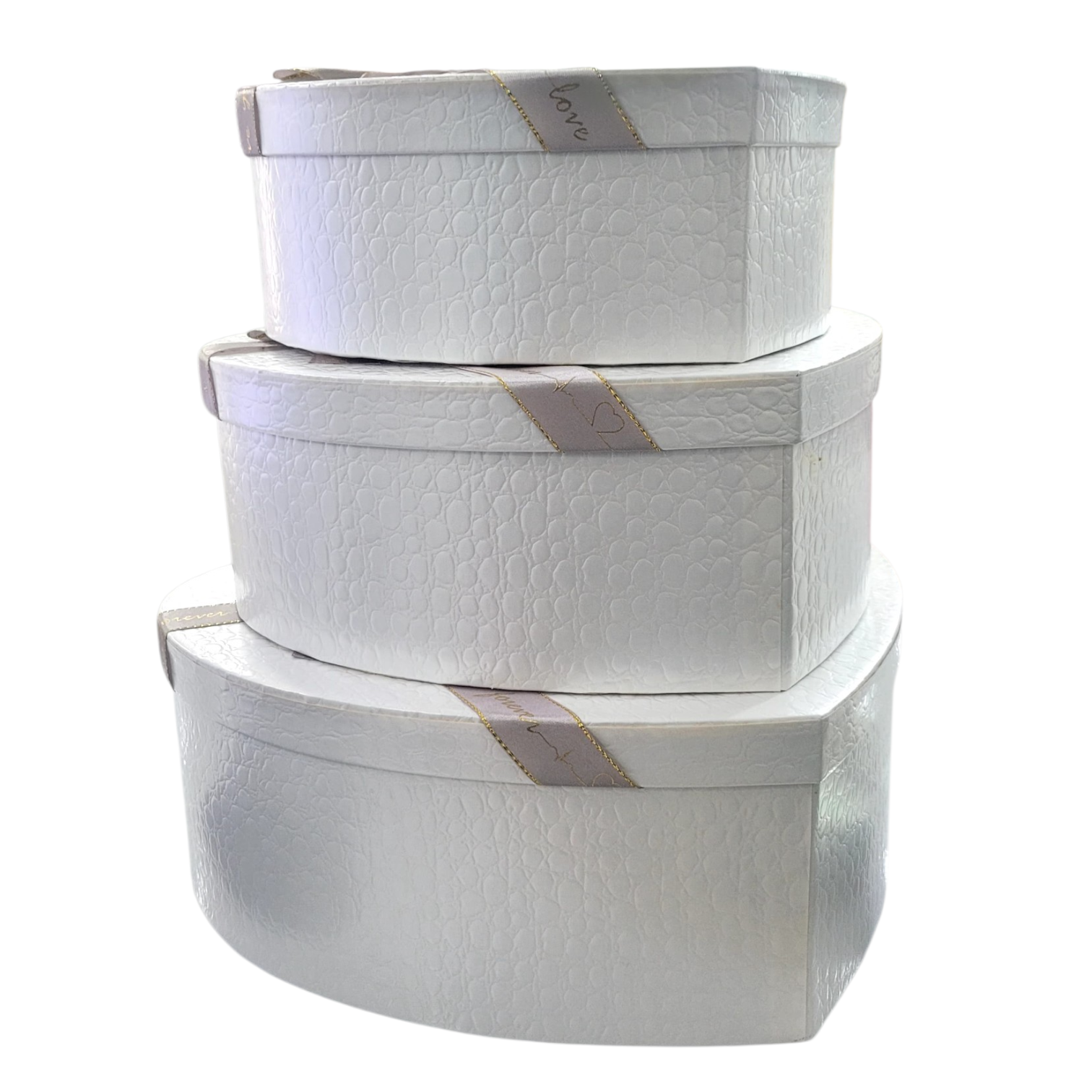 Caja Forma Corazón Blanco Nacarado Corrugado Con Tapa y Lazo