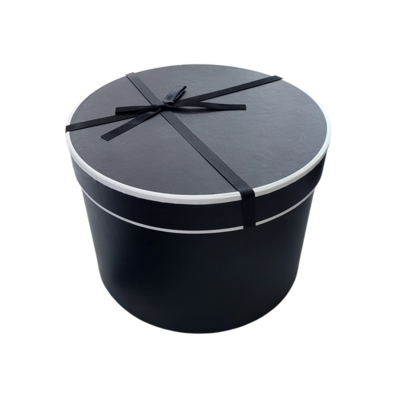 Caja Redonda Negra Con Borde Blanco y Lazo Color Negro - Size M
