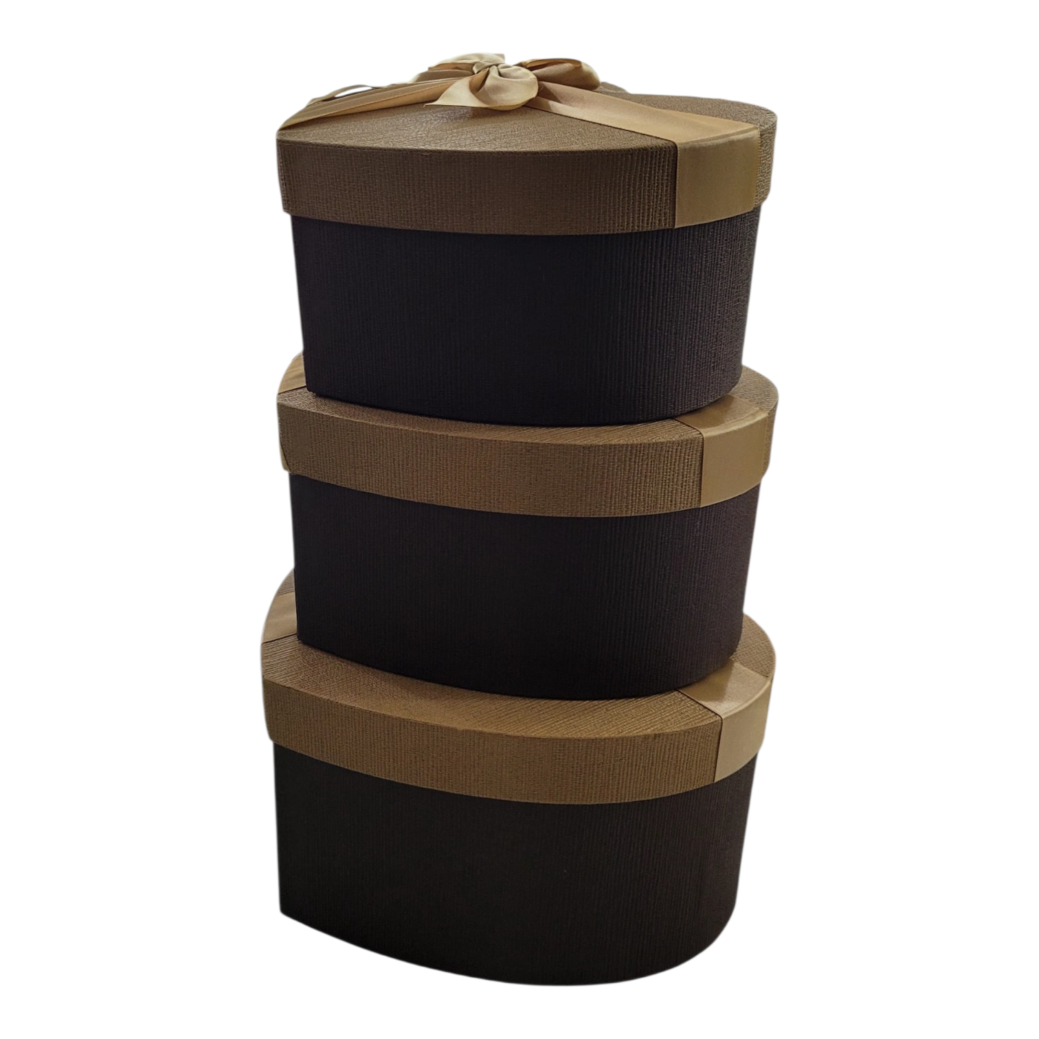 Caja Forma Corazón Marrón Chocolate Con Tapa y Lazo Marrón