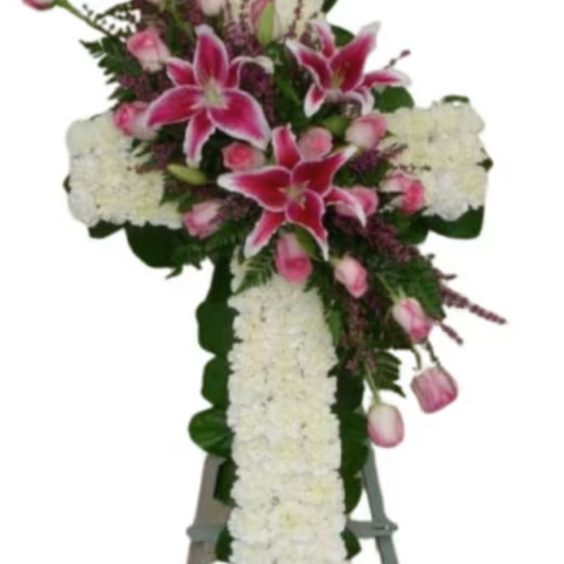 Corona Cruz con Claveles y Lirios 5609