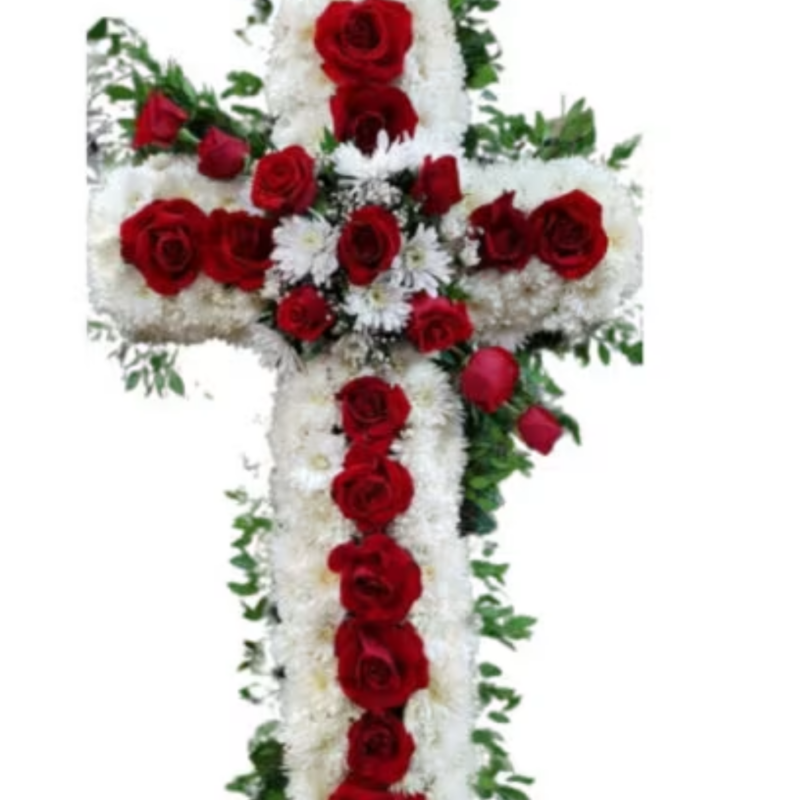 Corona Cruz Pompones y Rosas Rojas 5607