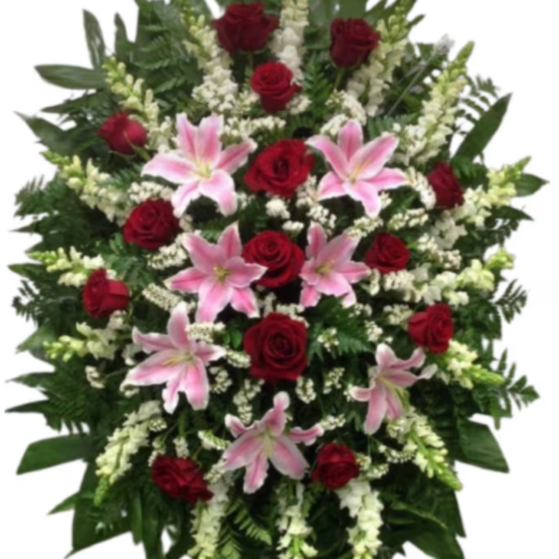 Corona Fúnebre de Rosas Rojas y Lirios 5621