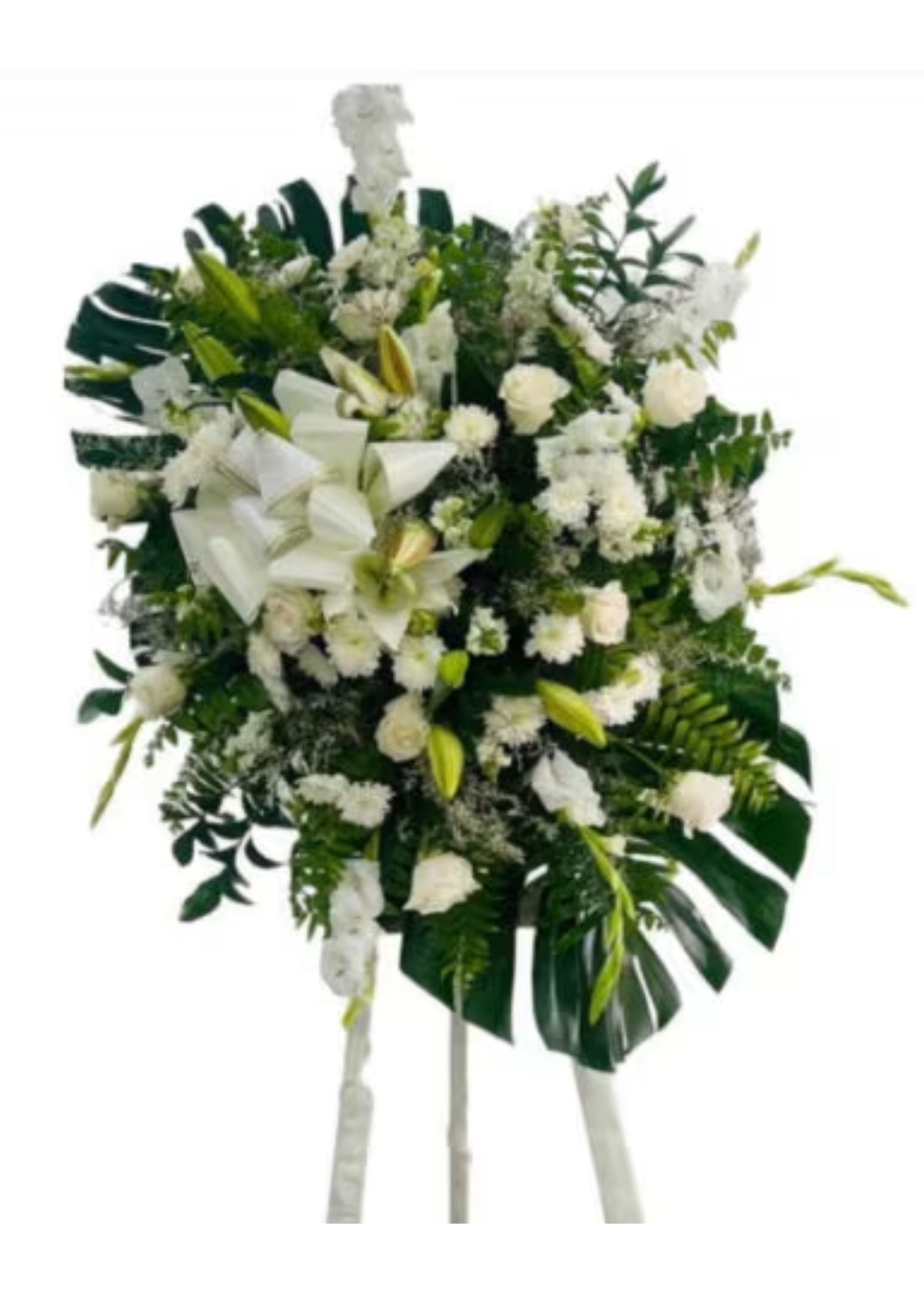 Corona Fúnebre de Rosas blancas, Lirios y Ruscus 5640