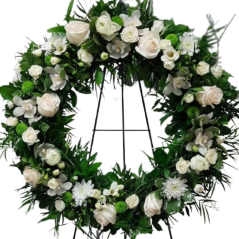 Corona fúnebre de Rosas y Pompones 5614