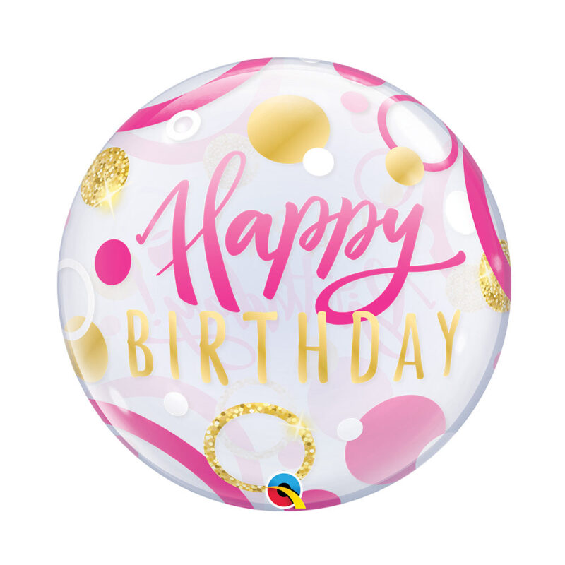 Globo burbuja Happy Birthday Pink dots Bubble Balloon 20 pulgadas