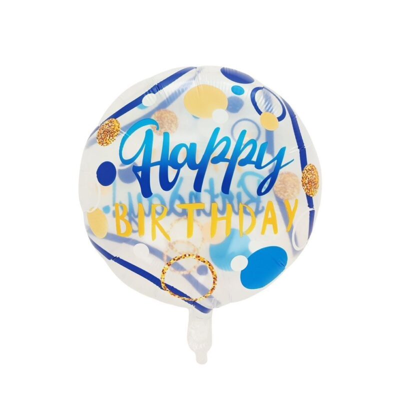 Globo burbuja Happy Birthday Blue Dots Bubble Balloon 20 pulgadas
