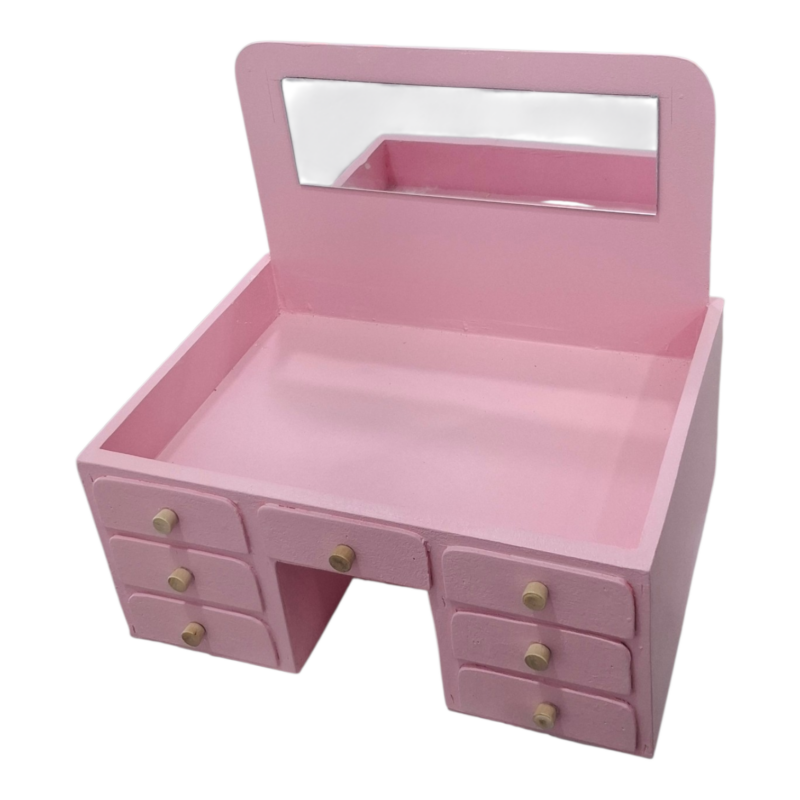 Caja Forma Gavetero En Madera Con Espejo - Rosado